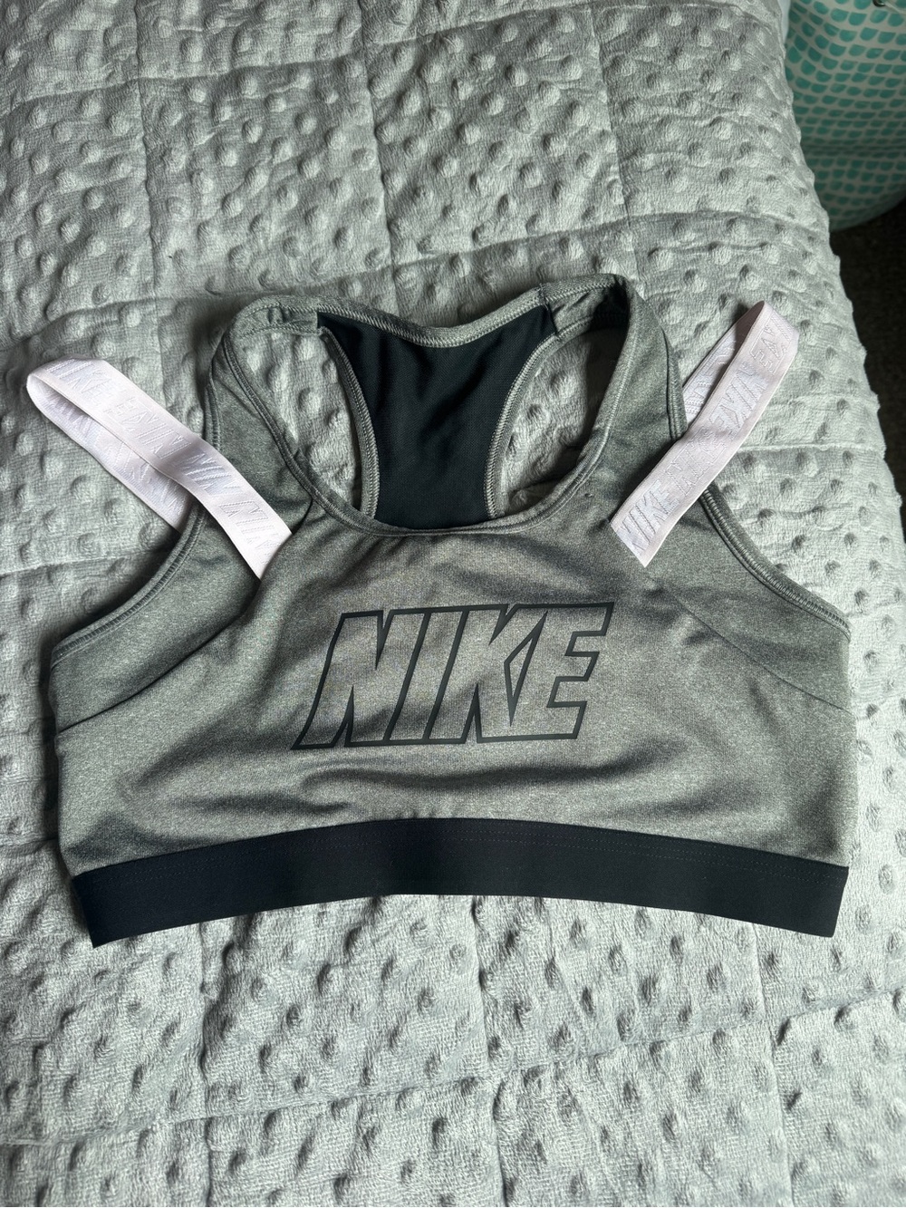 Nike Grey Sports Bra with Black Band and White Straps
